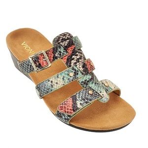 Vionic By Orthaheel Park Radia Mint/Black Crocodile Wedge Sandals Woman’s 8
